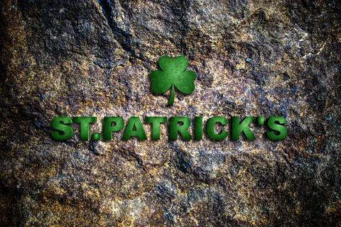 3D rendering the inscription St. Patrick on the background of a rough stone Stock Illustration