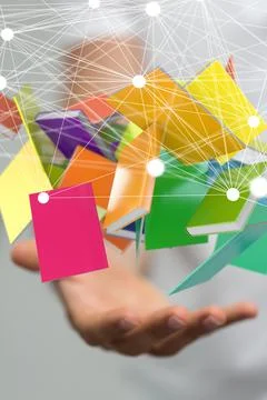 3d rendering of interconnected data on a person's han Stock Photos
