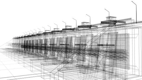 3d rendering of interior black lines on white background Stock Illustration
