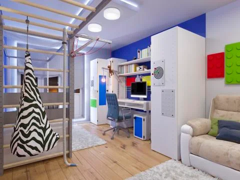 3d rendering of interior design children's room Stockillustratie