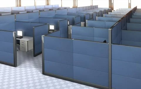 3D rendering of the interior of an empty office with cubicles. Stock Illustration