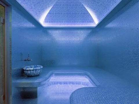 3D rendering Interior of luxury blue mosaic turkish bath hammam Stock Illustration