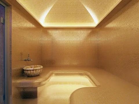 3D rendering Interior of luxury gold turkish bath hammam Stock Illustration