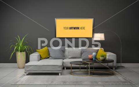 3D Rendering of Interior of Modern Living Room with Sofa - Couch and Table PSD Template