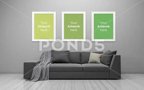 3D Rendering of Interior of Modern Living Room with Sofa - Couch and Table PSD Template