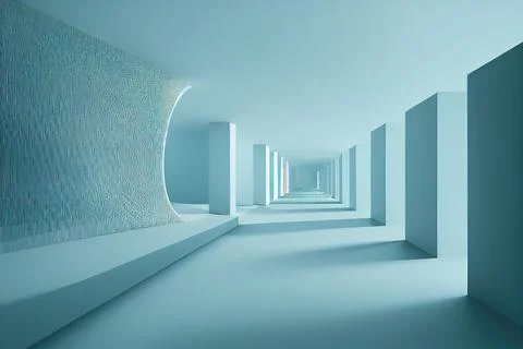 3D rendering of the interior of a plain blue building with columns Ilustración de archivo