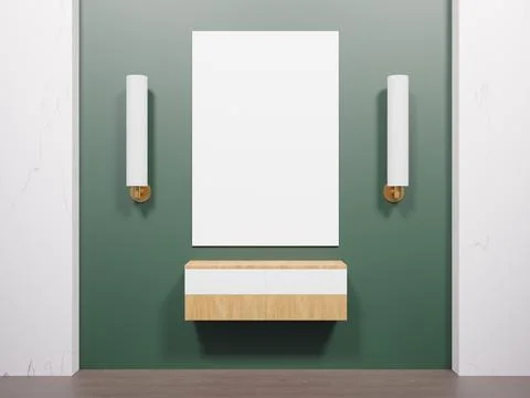 3d rendering of the interior with a poster on the wall. design Nightstands on Stock Illustration