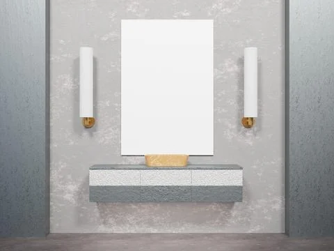 3d rendering of the interior with a poster on the wall. Design of Nightstands Stock Illustration