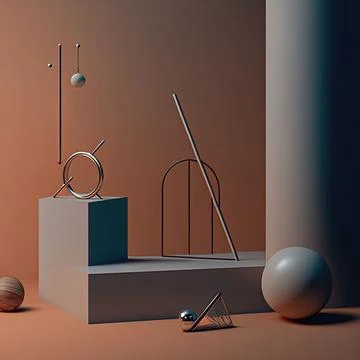 3d rendering of an interior of a room with beautiful minimalist sculptures Illustrazione stock