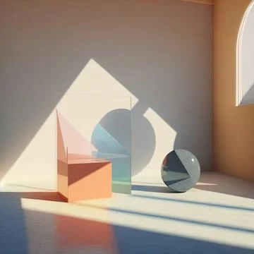 3d rendering of an interior of a room with beautiful minimalist sculptures Stock Illustration