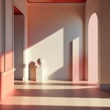 3d rendering of an interior of a room with beautiful minimalist sculptures Illustrazione stock