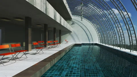 3D rendering interior swimming pool. Modern design Stock Footage 132286648