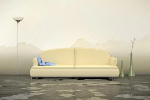 A 3d rendering of an interior water damage Ilustración de archivo