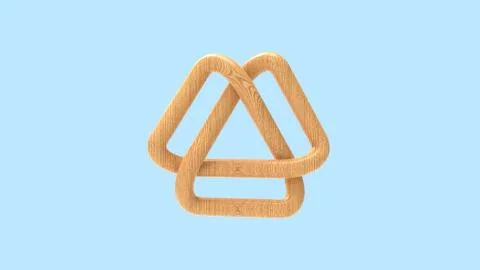 3D rendering of an interlinked traingles on blue background Illustrazione stock