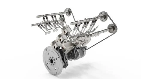 3d rendering of an internal combustion engine. Engine parts, crankshaft, pistons Stock Illustration