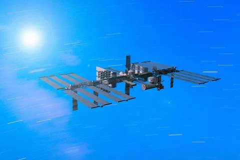 3D rendering of the International Space Station in orbit Stock Illustration