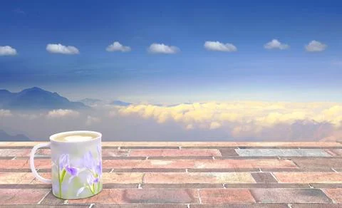 3d rendering of iris flower on the coffee cup with nice view Stock Photos