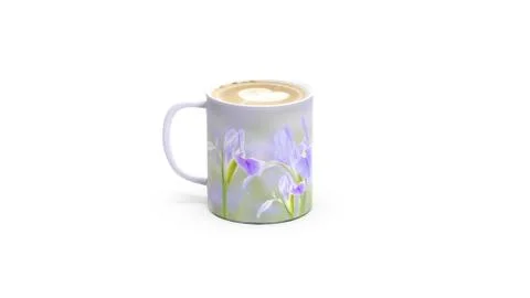 3d rendering of iris flower on the coffee cup Stock Photos