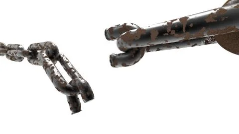 3d rendering of iron chain broken isolated with white Stock Photos