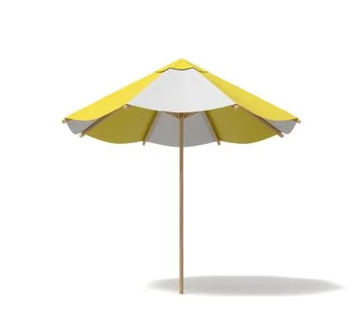 3d rendering of an isolated beach umbrella with white and yellow stripes on Stock Illustration