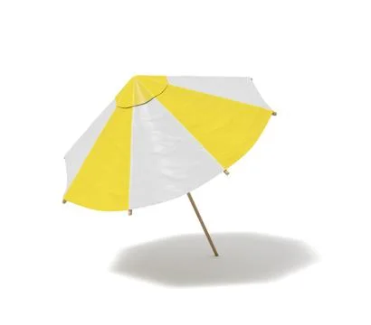 3d rendering of an isolated beach umbrella with white and yellow stripes on Stock Illustration