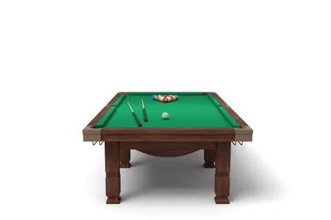 3d rendering of an isolated billiard table with a full set of sticks and balls Stock Illustration