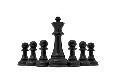 3d rendering of an isolated black king chess piece stands in the center among Stock Illustration