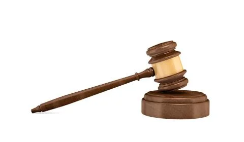 3d rendering of an isolated dark wood judge gavel resting on a sound block. Stock Illustration