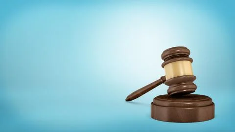 3d rendering of an isolated dark wood judge gavel resting on a sound block. Stock Illustration