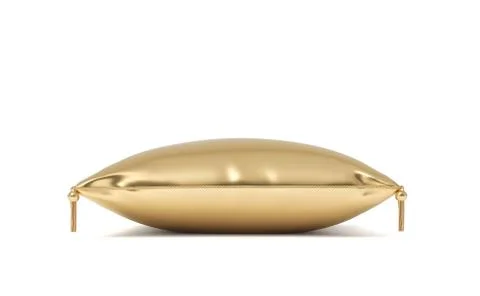 3d rendering of an isolated golden pillow with hanging tassels on its corners. Stock Illustration