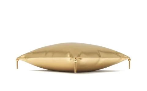 3d rendering of an isolated golden pillow with hanging tassels on its corners. Ilustración de archivo