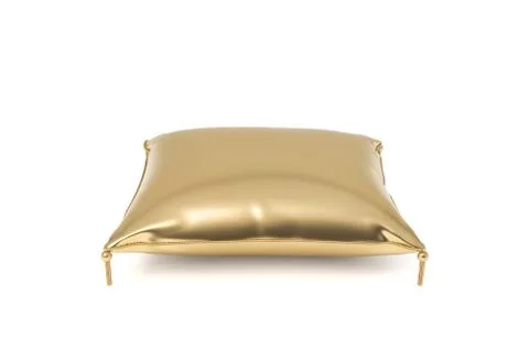 3d rendering of an isolated golden pillow with hanging tassels on its corners. イラスト素材