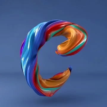 3d rendering of isolated letter. Wavy dabs of colorful paint. Stock Illustration