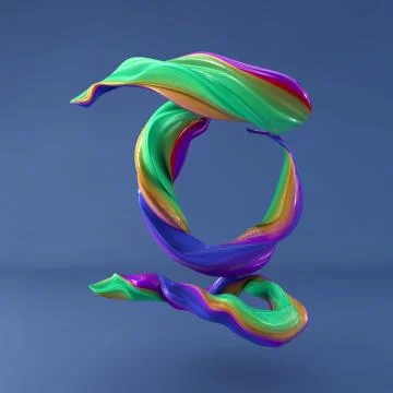 3d rendering of isolated letter. Wavy dabs of colorful paint. Stock Illustration