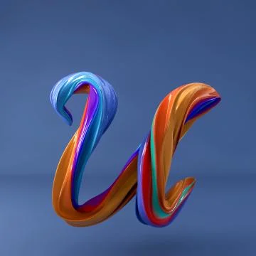 3d rendering of isolated letter. Wavy dabs of colorful paint. Stock-Illustration