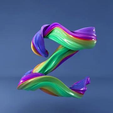 3d rendering of isolated letter. Wavy dabs of colorful paint. Stock Illustration