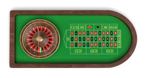 3d rendering of an isolated rounded roulette table covered with green felt and Stock Illustration