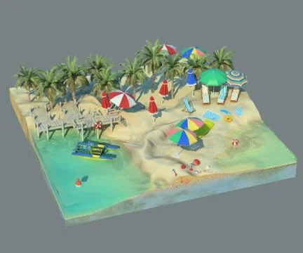 3d rendering of isolated square section of beach. View from above. イラスト素材