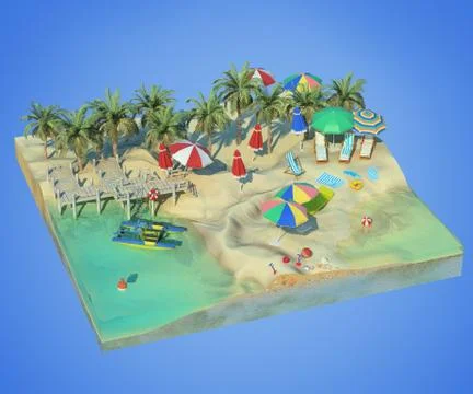 3d rendering of isolated square section of beach. View from above. Stock Illustration