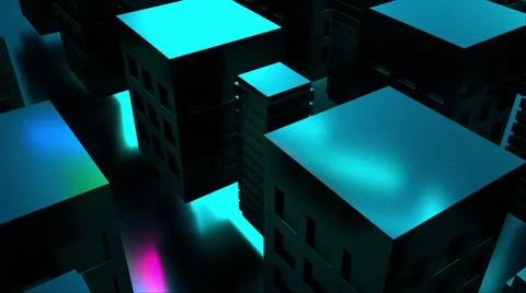 3d rendering isometric buildings in the night. The concept of the futuristic Ilustración de archivo