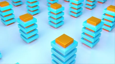 3d rendering isometric color tiered pillars. The concept of the city. Computer Ilustração Stock