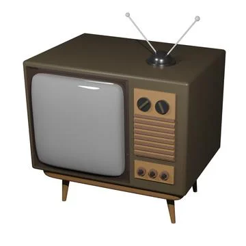 3D rendering of isometric old classic tube TV with convex screen on wooden .. Illustrazione stock