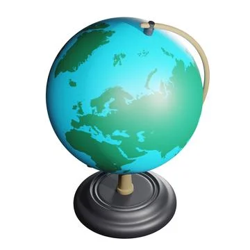 3D rendering of isometric school globe on wooden stand. Studying geography .. Stock Illustration