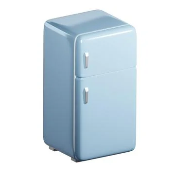 3D rendering of isometric vintage blue fridge freezer and fresh food storag.. Illustrazione stock
