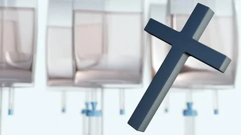 A 3d rendering of IV lines looping around a cross. Stock Illustration
