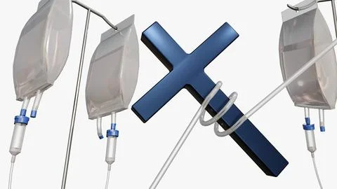 A 3d rendering of IV lines looping around a cross. Stock Illustration