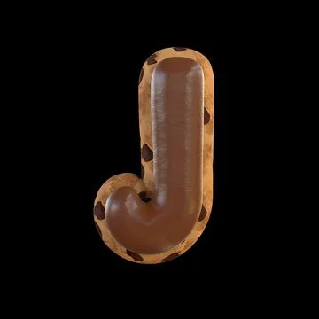 3d rendering of the J letter recreating a cookie with chocolate on top Ilustración de archivo