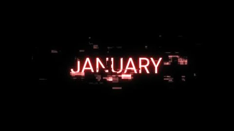 3D rendering January text with screen effects of technological glitches Stock Illustration