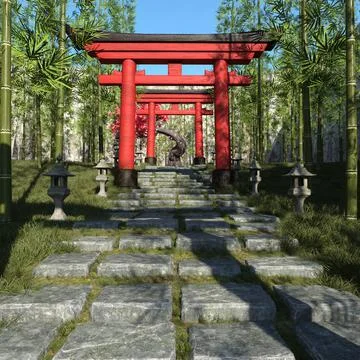 3D Rendering Japanese Garden Stock Illustration