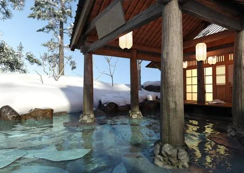 3D Rendering Japanese Winter Spa Illustrazione stock